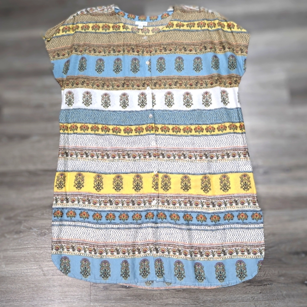 J. Jill Shirt Dress  Size L Mixed Print Button Up Lightweight Casual Summer
